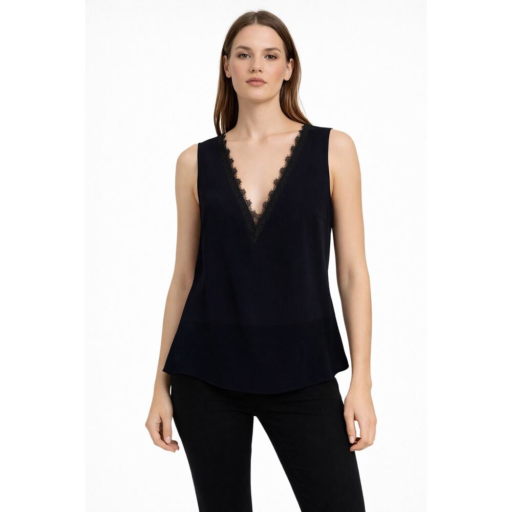 Ted Baker London Lace Insert Sleeveless Top Navy Blue Career NWT Womens 1 US 4